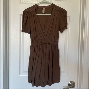 Free People Deep V Brown Cinched Waist Mini Dress Size XS